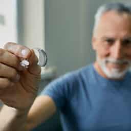 Man holds hearing aid